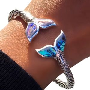 Colorful Whale Tail Decorated Silver Cuff Bracelet